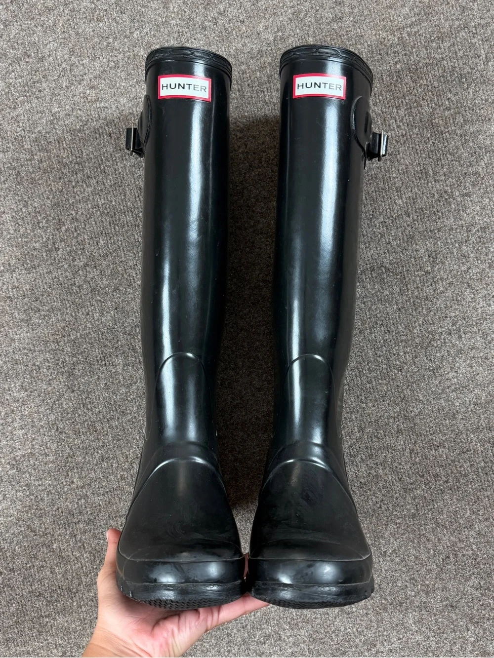 Hunter Original Tall Glossy Black Waterproof Rain Boots Women’s Size 8 EU 39